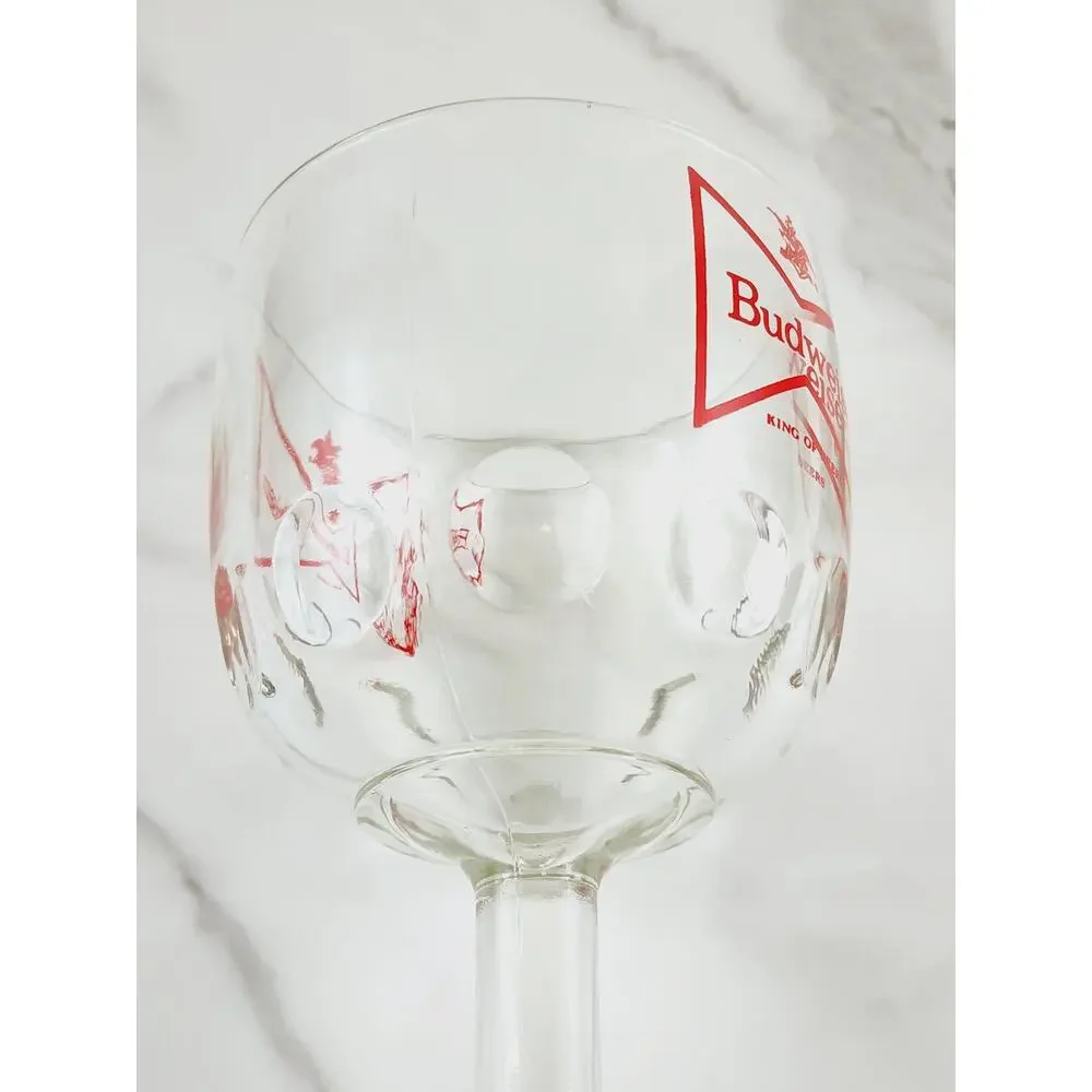 Budweiser Thumbprint Beer Goblet Glass 16oz Chalice Cup Red Logo 6